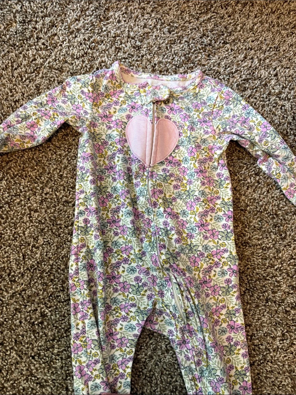 Carter's Pink Coral Floral & Heart One-Piece Footies - Set of 2